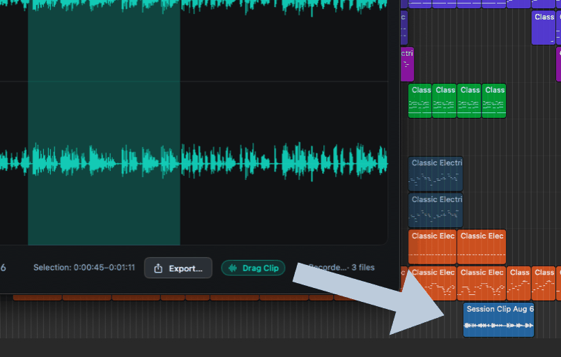 Dragging a selection out of Session Recorder onto a DAW track.